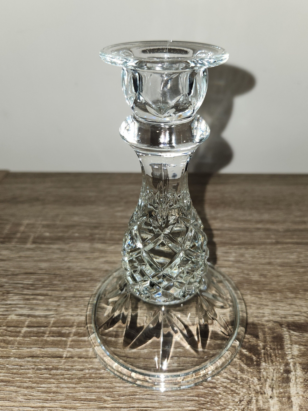 1 - Vintage Cut Glass Crystal Candlestick Holder 6" Pineapple Cut. GUC. no chips